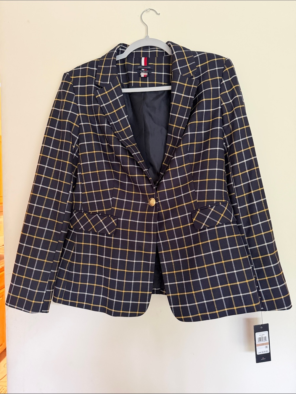 Tommy Hilfiger Navy Blazer with Gold Windowpane Check
